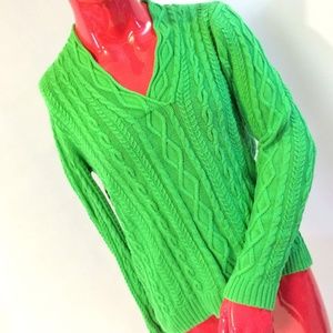 Chaps Sweater Cable Knit Preppy Green Warm